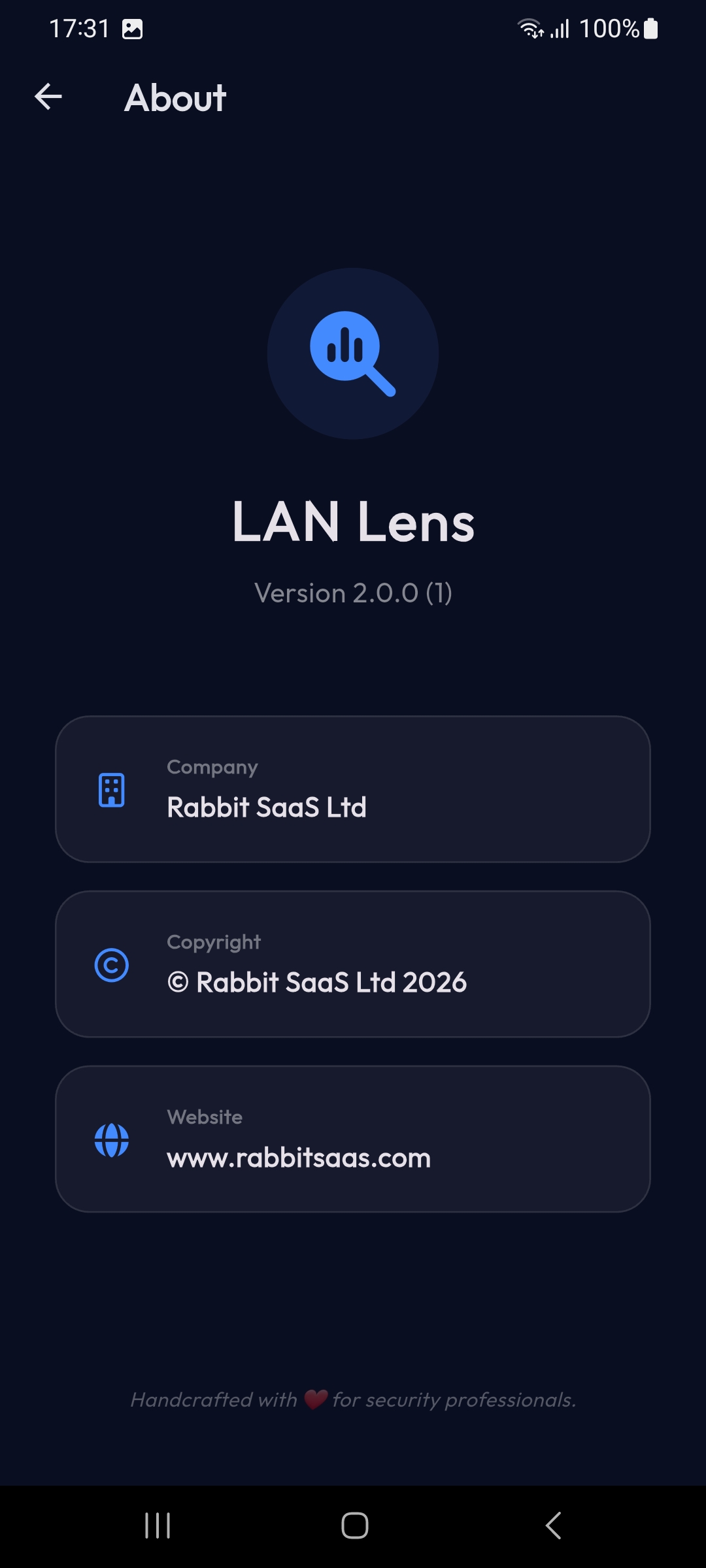 LAN Lens About and Version Information