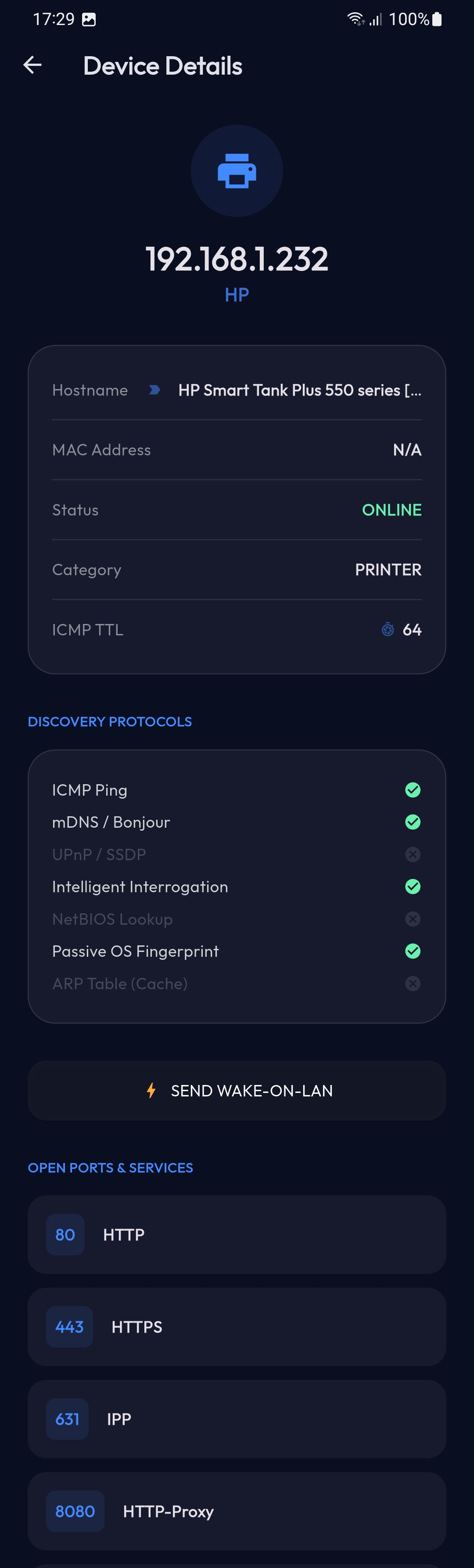 LAN Lens Device Details Screenshot